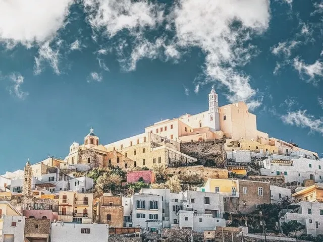 Ano Syros on its hill, with the Catholic Cathedral of St George at the top